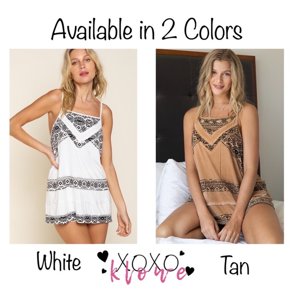 POL White Aztec Print Patchwork Spaghetti Strap Tank Relaxed Fit - Picture 12 of 12